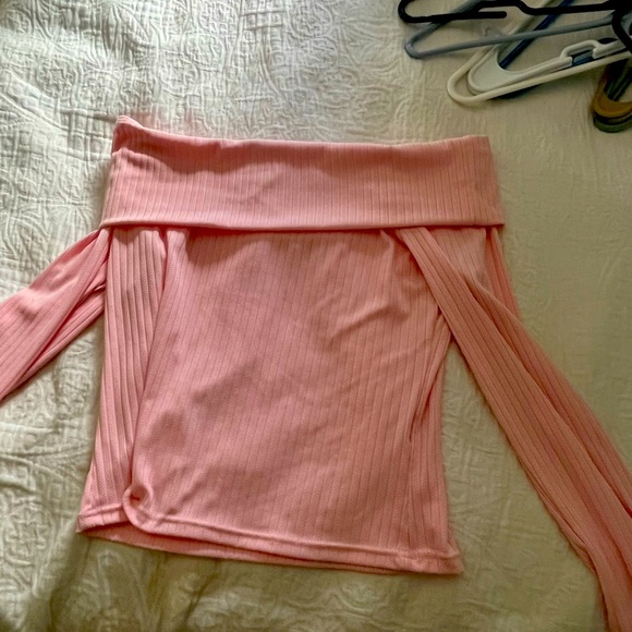 ROMWE Kawaii Off The Shoulder Foldover Front Ribbed Tee Knit - Picture 2 of 3